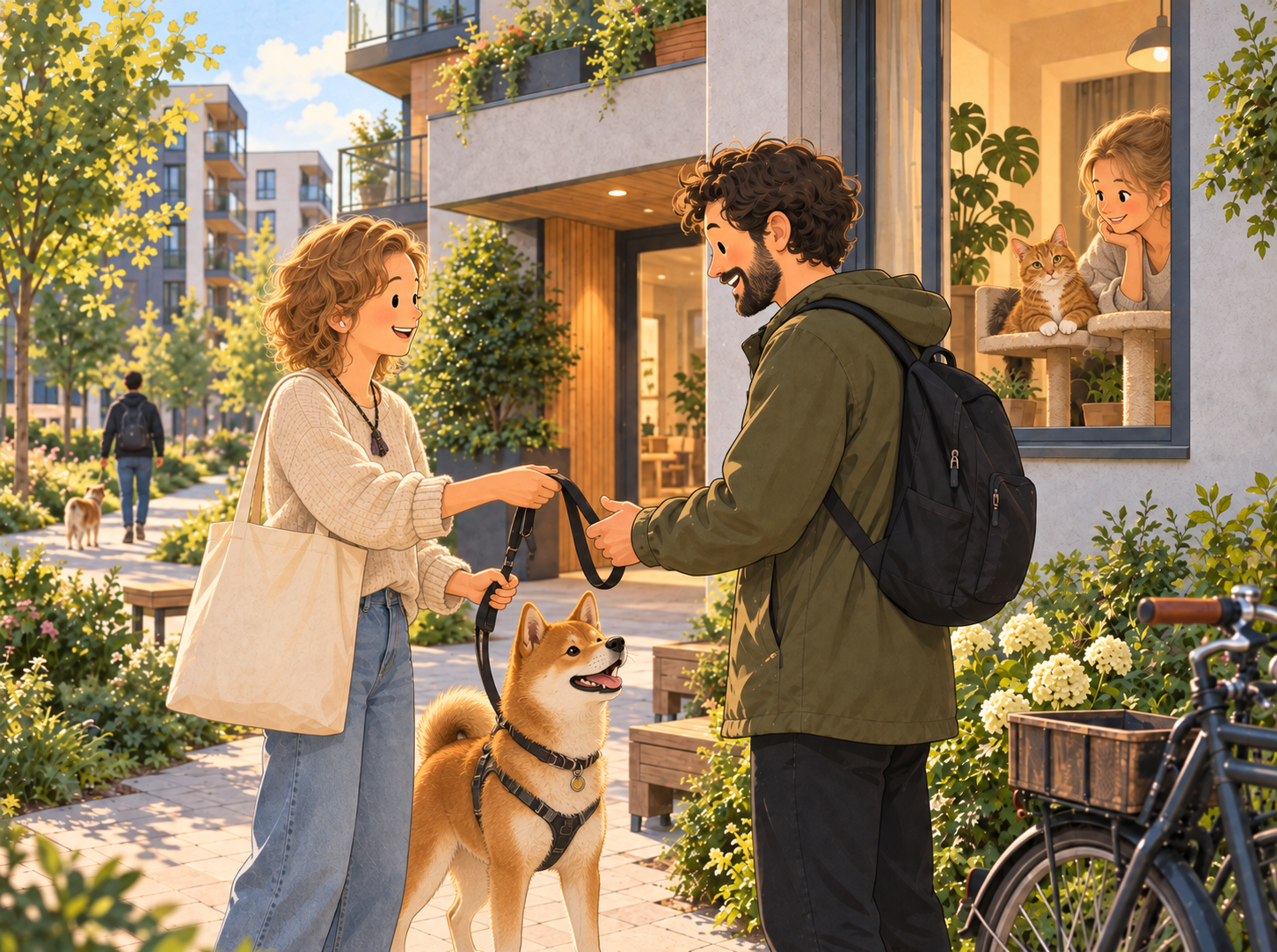 Neighbours in Uus Veerenni helping each other with pet care, including dog sitting and home visits for cats.